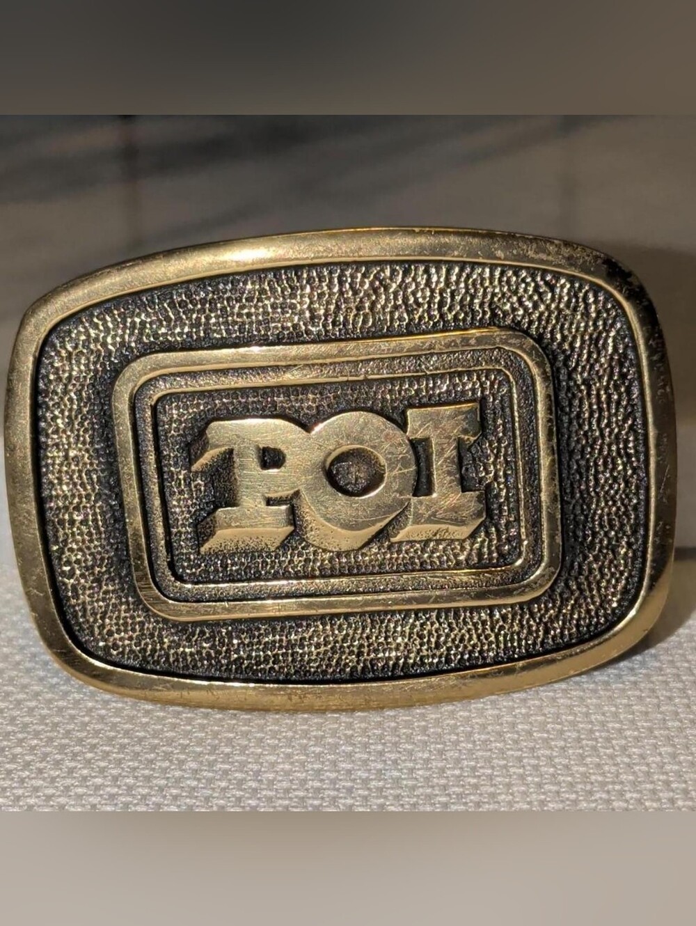 Vintage 1978 POI Petroleum Oil Industry Solid Brass Belt Buckle